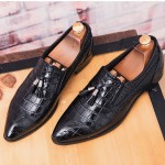 Black Tassels Croc Mens Pointed Head Loafers Dress Dapper Man Shoes Flats